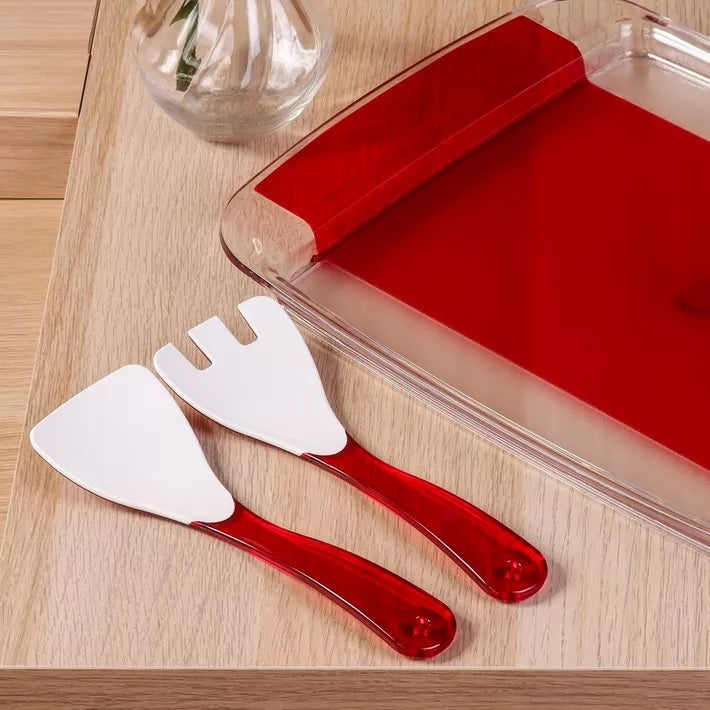 SQUARE Salad Servers - Red