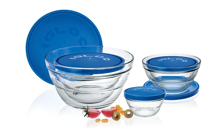 SET 5 LAMBADA BOWLS W/ BULE LID