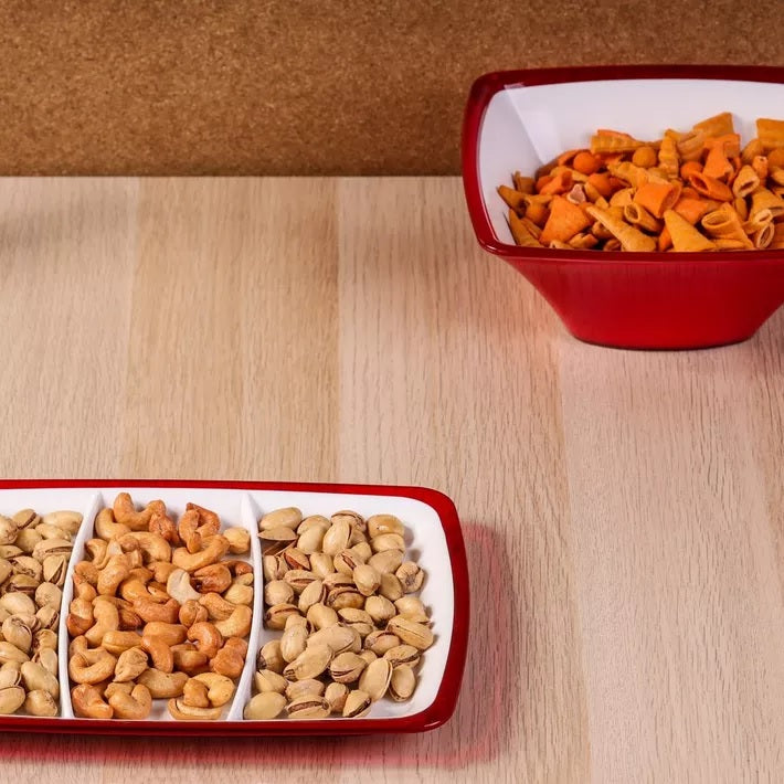 SQUARE Hors D'Oeuvres Tray 3 sections 28x20.5cm - Red
