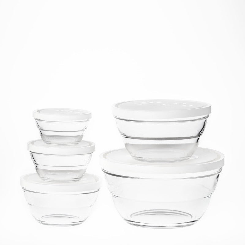 SET 5 LAMBADA BOWLS W/ WHITE LID
